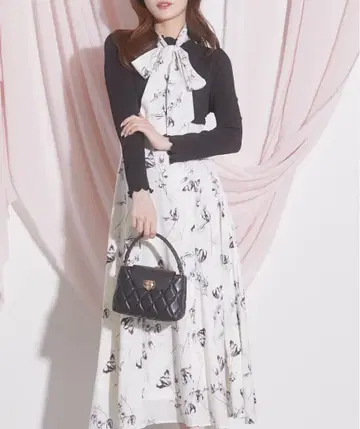 tocco closet ZOZO 한정판 리본 포함 플라워 원피스 블랙