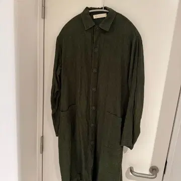 린넨 100% 올리브색 긴팔 셔츠 원피스