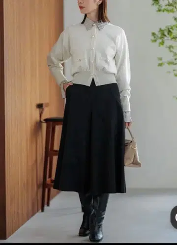 쿠미쿄쿠L 울라이크 스트레치 플레어 팬츠 블랙 사이즈 6