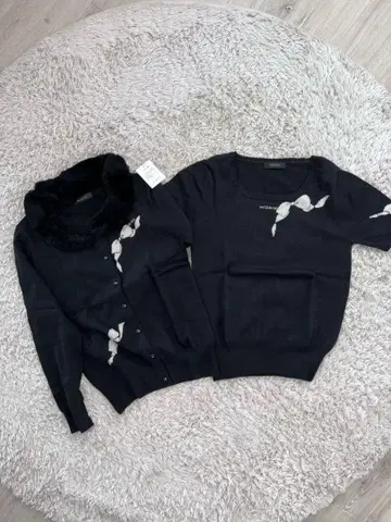 퍼 달린 블랙 가디건 리본 자수