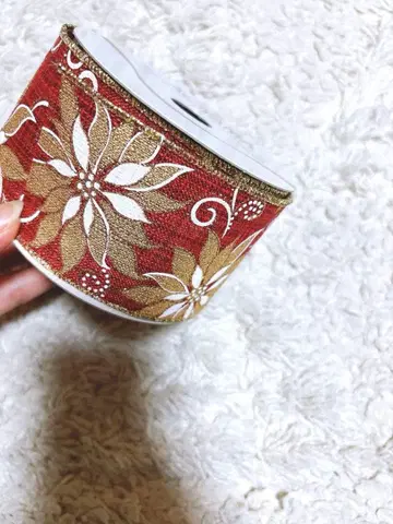 빨간색과 금색 꽃무늬 반폭 오비