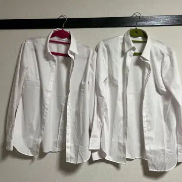 화이트 긴팔 셔츠 핑크 스트라이프 2장 세트 9호