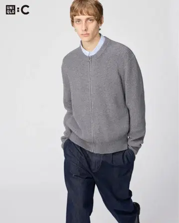 유니클로C 크루넥 풀 집업 가디건 M 사이즈