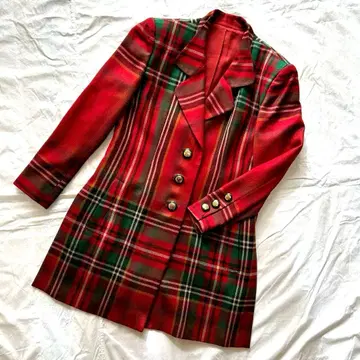 [ 연말 할인 ] 쇼와 레트로 테일러드 자켓 레드 그린 체크 무늬