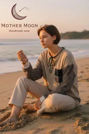 핸드메이드 handmade 넥 코드 베이지 스무스 니트 튜닉