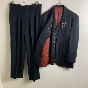 쓰리피스 안감 빨간색 안감 패턴 캐주얼 버튼 수트 블랙 남성용 세레모니