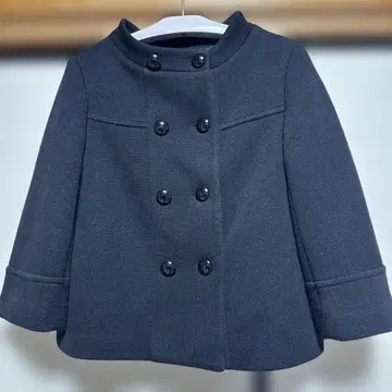 OFUON 여성용 블랙 노카라 더블 버튼 숏코트