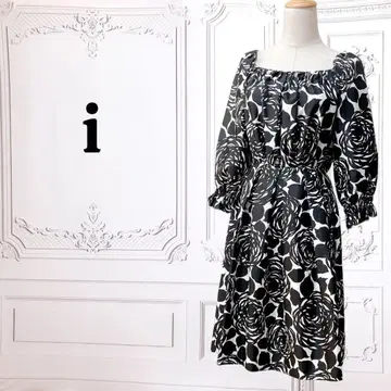 [아이] 롱 원피스 [M] 블랙/화이트 꽃무늬/장미 일본제 시크