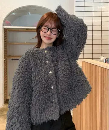 티티베이트 충전솜 퀼팅 푸들 인조 모피 자켓