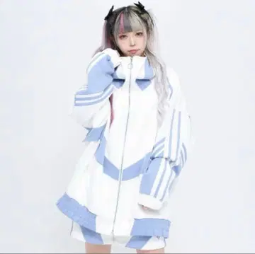 오버사이즈 플리스 후드티 화이트/블루