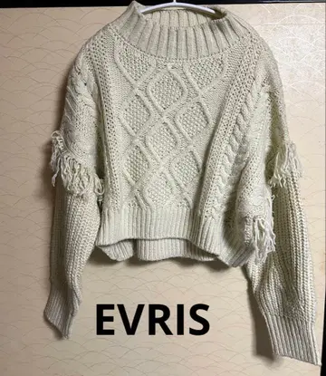 EVRIS 프린지 슬리브 케이블 숏 니트 FREE