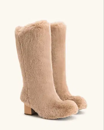 Isabella 슬라우지 인조 모피 부츠 - 베이지