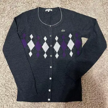 LACOSTE 그레이 아가일 가디건 40