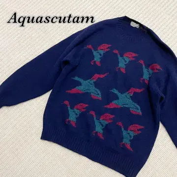 사이즈 L 아쿠아 스큐텀 울 패턴 니트 빈티지 네이비 오리 패턴
