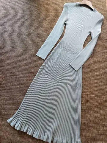 FRAY I.D 리브 니트 긴팔 원피스 스모키 블루