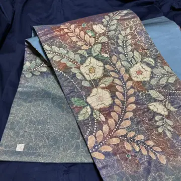 츠지가하나풍 꽃무늬 후쿠로 오비 뒷면 파란색 낙관 있음