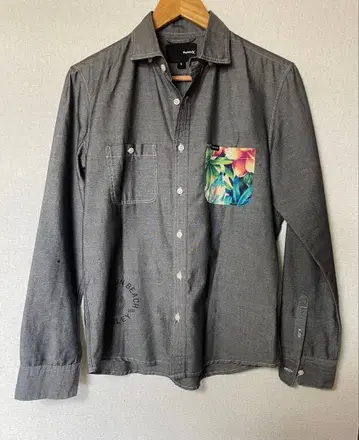 Hurley 그레이 긴팔 셔츠 꽃무늬 포켓