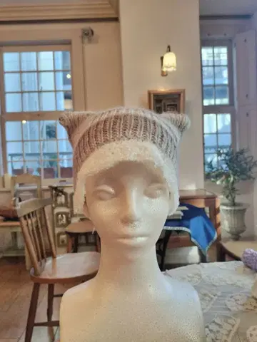 고양이 귀 니트 모자 카페 오 레