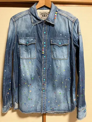 TMT 페인트 가공 데님 셔츠 M 사이즈