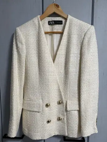 ZARA 자라 트위드 노카라 자켓 아이보리 화이트