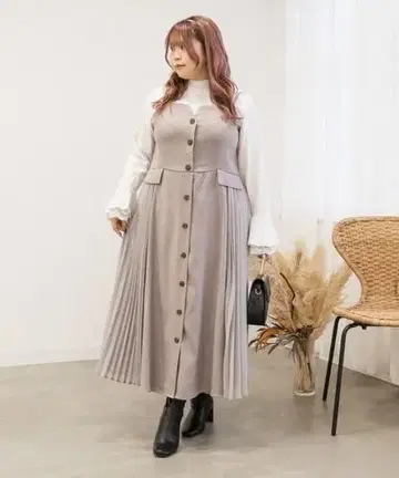 미사용 택 포함 쿠레트 사이드 플리츠 점프 스커트 원피스 4L