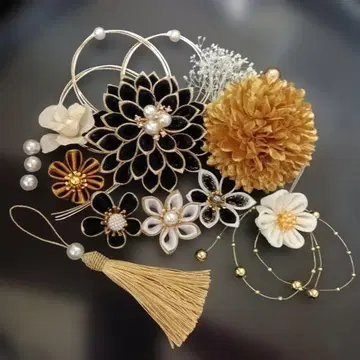 츠마미자이쿠 머리 장식 블랙 성인식 결혼식 졸업식