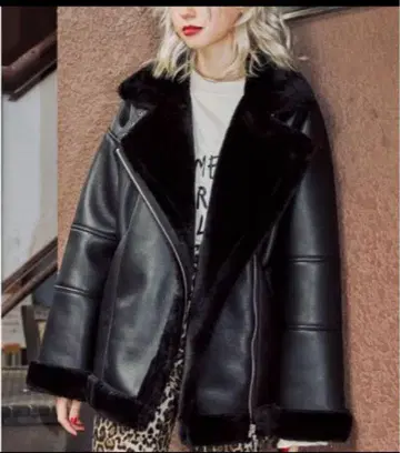 jouetie 에코 무스탕 라이더 자켓 M 블랙 페이크 무스탕