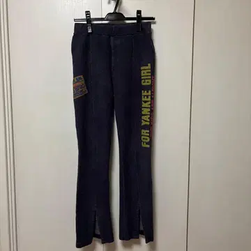 다크 블루 슬릿 캐주얼 팬츠