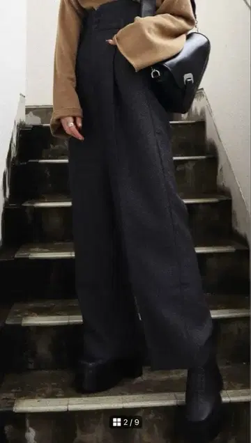 EMODA 헤링본 코르셋 와이드 팬츠 블랙