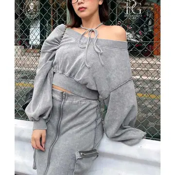 그레이 오프숄더 스커트 셋업