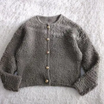 ELFRANK 니트 가디건 자켓 노카라 골드 버튼 보아