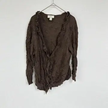 LOFT [ XL ] 로프트 프릴 달린 브라운 무지 긴팔 가디건