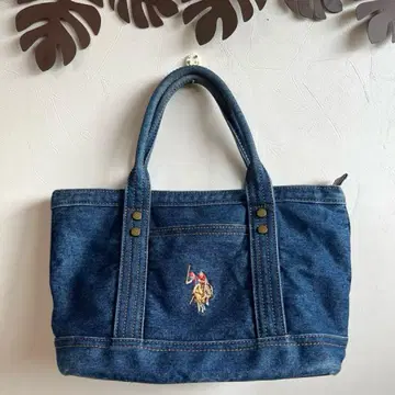 U.S. POLO ASSN. 데님 토트백 자수 로고 포함