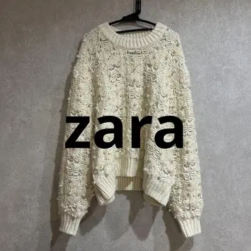 ZARA 펄 비즈 텍스처 니트 스웨터 에크루