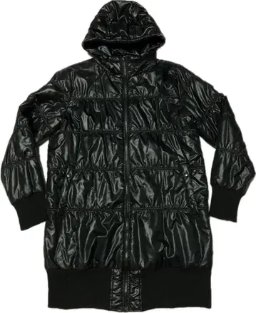 UNIQLO 블랙 후드 부착 롱 다운 자켓