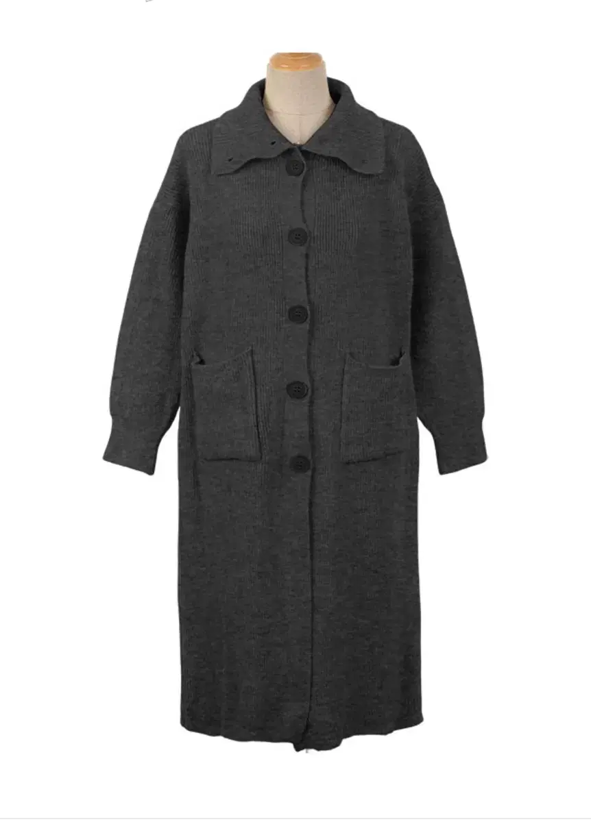 Knit Pocket Button Long Cardigan Onepiece Coat Charcoal