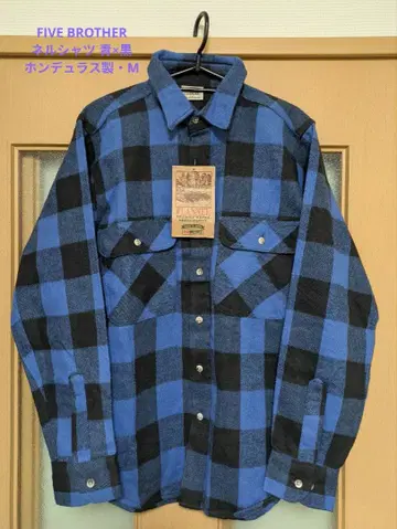FIVE BROTHER 플란넬 셔츠 파랑 x 블랙 (온두라스 제조 M)