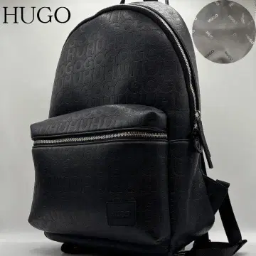 레어 HUGO 휴고 올 패턴 로고 PVC 가죽 백팩 백 블랙