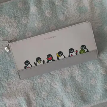 수박 펭귄 천연 가죽 장지갑 그레이 x 아이보리
