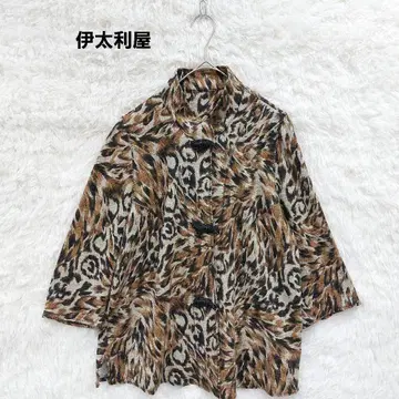 이타리야 레오파드 스탠드 카라 가디건 송곳니 버튼 11호 겉옷 레오파드