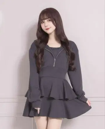 pium 레이어드 티어드 본딩 원피스 차콜