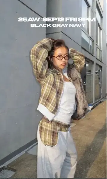 캐주얼 후드 부착 맨투맨 자켓 그레이 체크 무늬