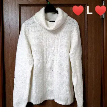 포근포근 케이블 짜임 라메 믹스 화이트 터틀넥 니트 스웨터 L