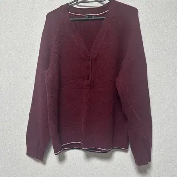 TOMMY HILFIGER 버건디 V넥 스웨터 M