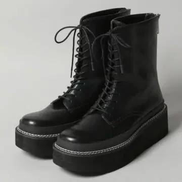 JEANASIS 레이스업 통굽 부츠 블랙