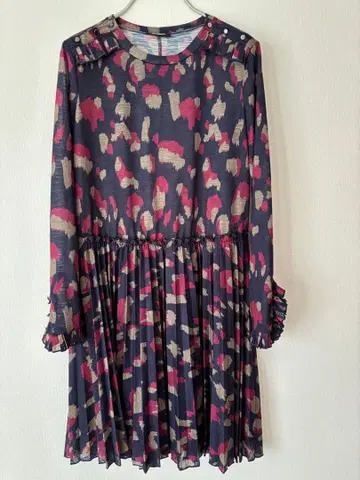 맥스앤코 플레어 원피스 네이비 핑크 무늬 S 사이즈