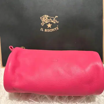 컨디션 최상 IL BISONTE 원통형 파우치 핑크