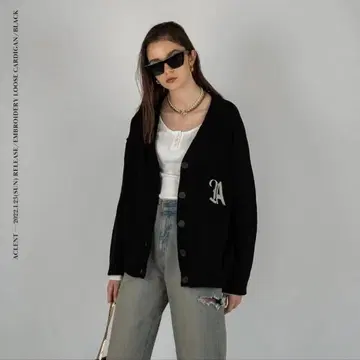 aclent 자수 루즈 가디건