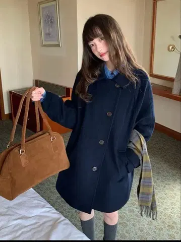 LUMIYUMI 울 블렌드 옷깃 미들 코트 S 사이즈