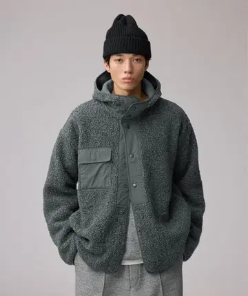 GU 보아 플리스 스냅 후드티 M 그레이